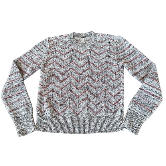 Free People Zig Zag Chevron Knit Crewneck Sweater Small GUC Soft Cozy - Picture 5 of 11